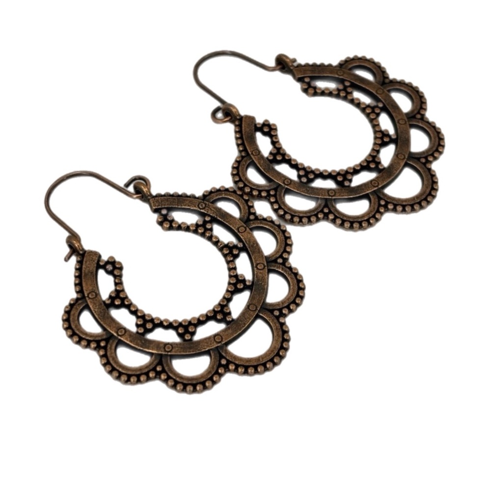 Circle Detail Earrings Boho Antiqued Copper Color